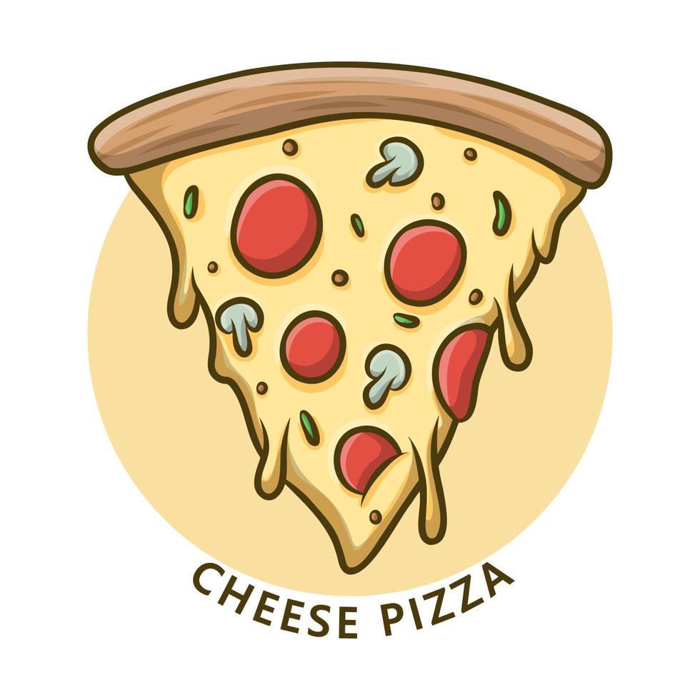 logotipo de fastfood de pizza de queijo. ilustração de comida e bebida. símbolo de ícone de mussarela de pizza fatia vetor