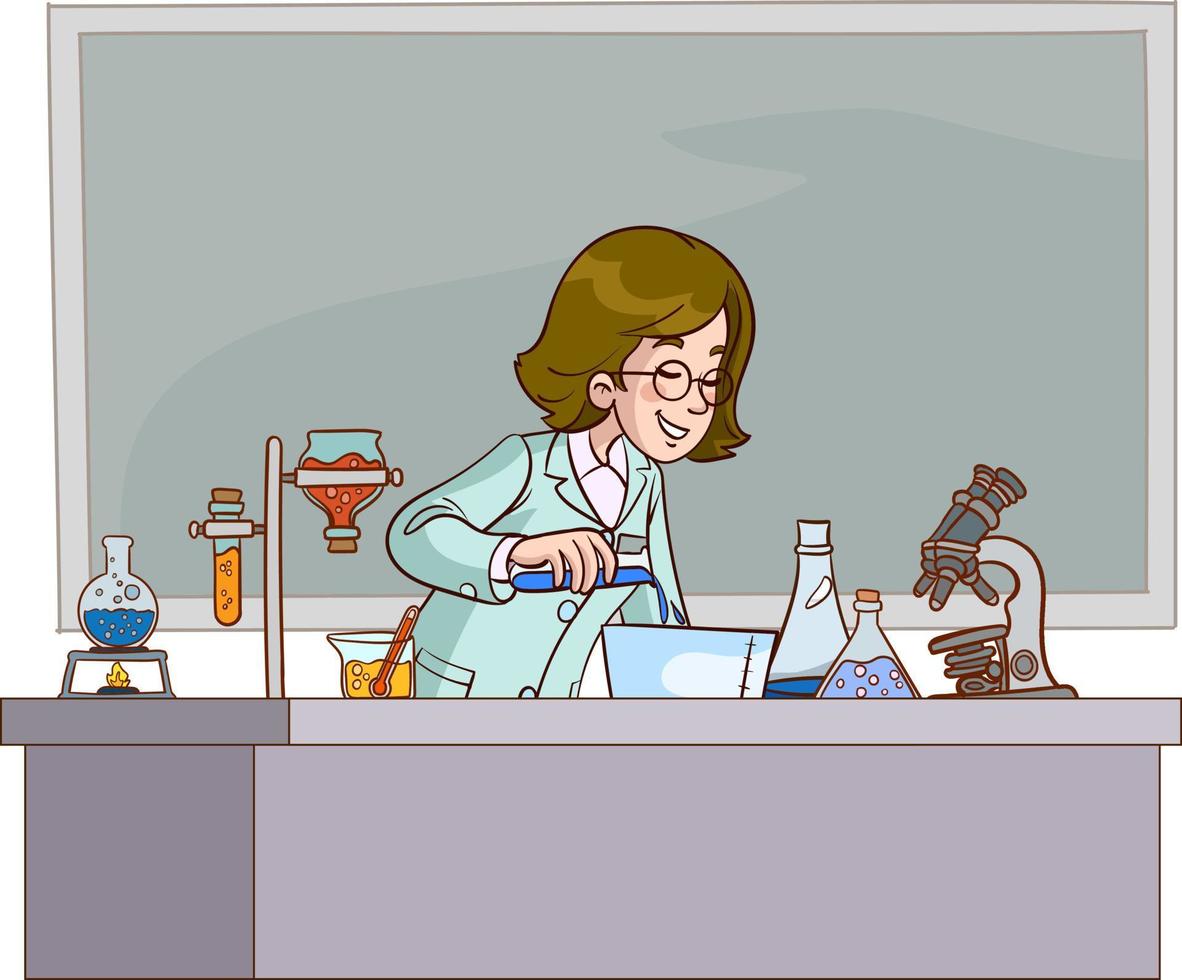 ilustração de exames médicos. cientista no laboratório químico. vetor