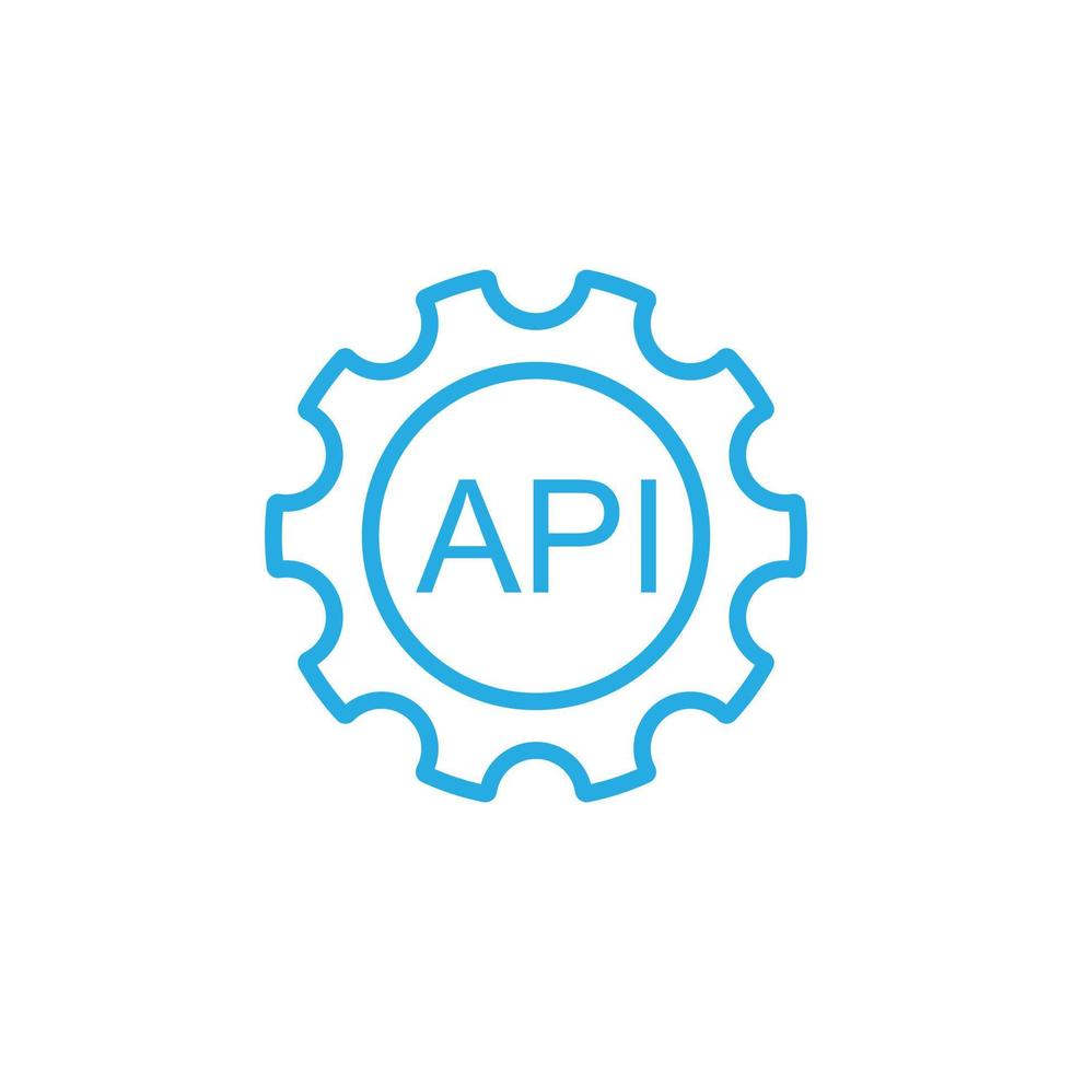 roda dentada de vetor azul eps10 com ícone de arte de linha api isolado no fundo branco. definindo o símbolo de contorno da API em um estilo moderno simples e moderno para o design do site, logotipo e aplicativo móvel