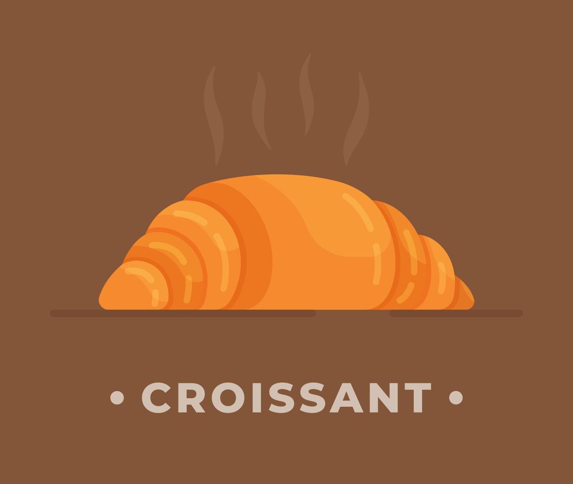 um croissant crocante em um fundo marrom. ilustração em vetor de um croissant quente e fresco. pastelaria. café da manhã.