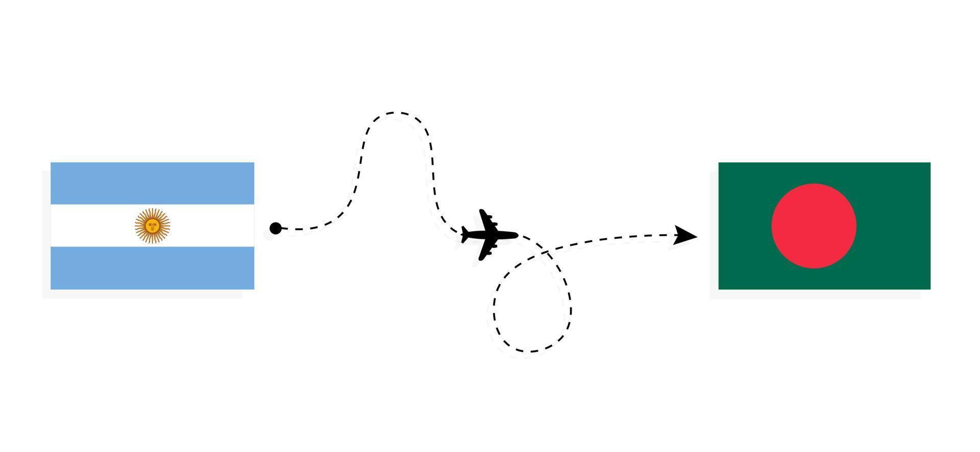 voo e viagem da argentina para bangladesh pelo conceito de viagem de avião de passageiros vetor