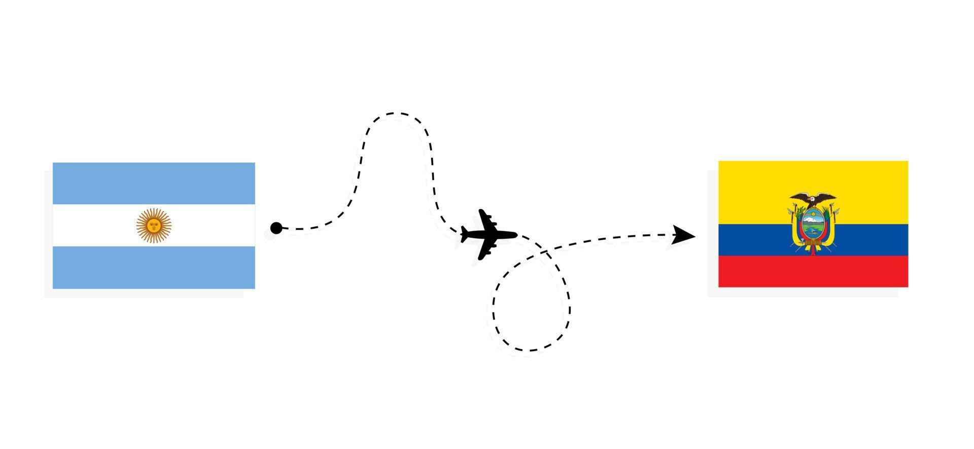 voo e viagem da argentina para o equador pelo conceito de viagem de avião de passageiros vetor