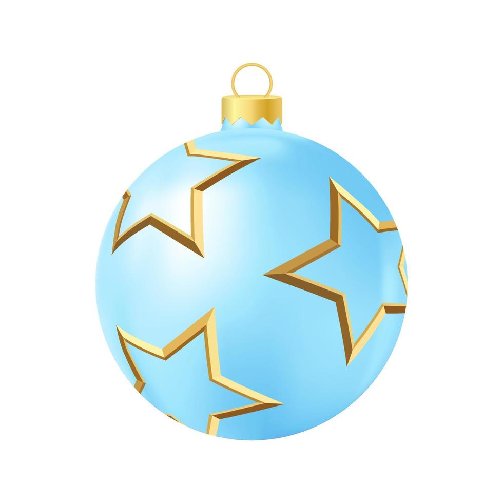 brinquedo de árvore de natal azul com ilustração de cor realista de estrelas douradas vetor