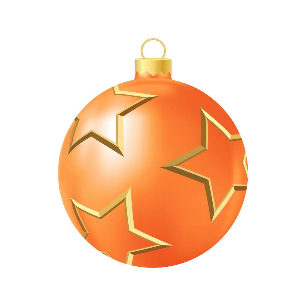 brinquedo de árvore de natal laranja com ilustração de cor realista de estrelas douradas vetor