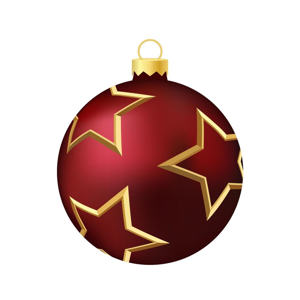brinquedo de árvore de Natal vermelho escuro ou bola volumétrica e ilustração colorida realista vetor
