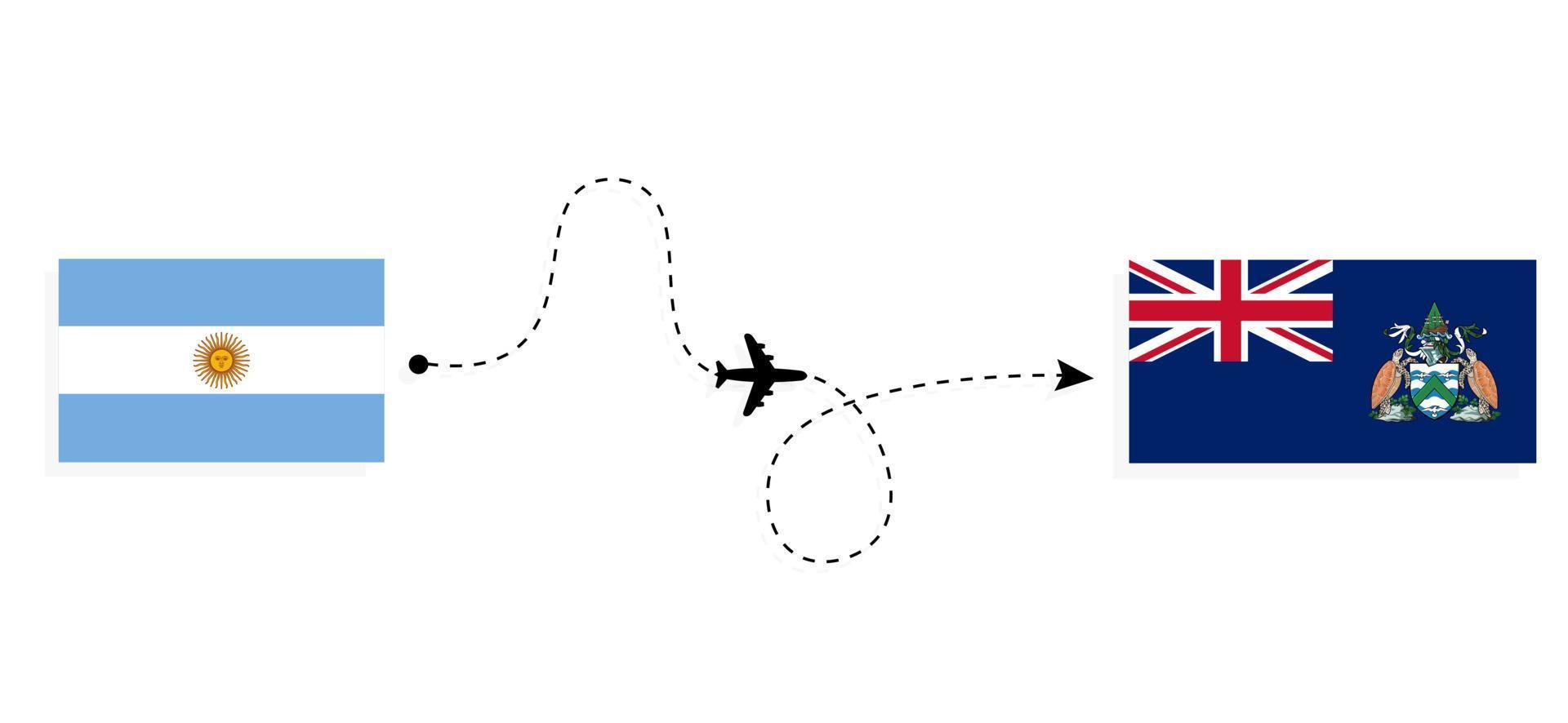 voo e viagem da argentina para a ilha de ascensão pelo conceito de viagem de avião de passageiros vetor