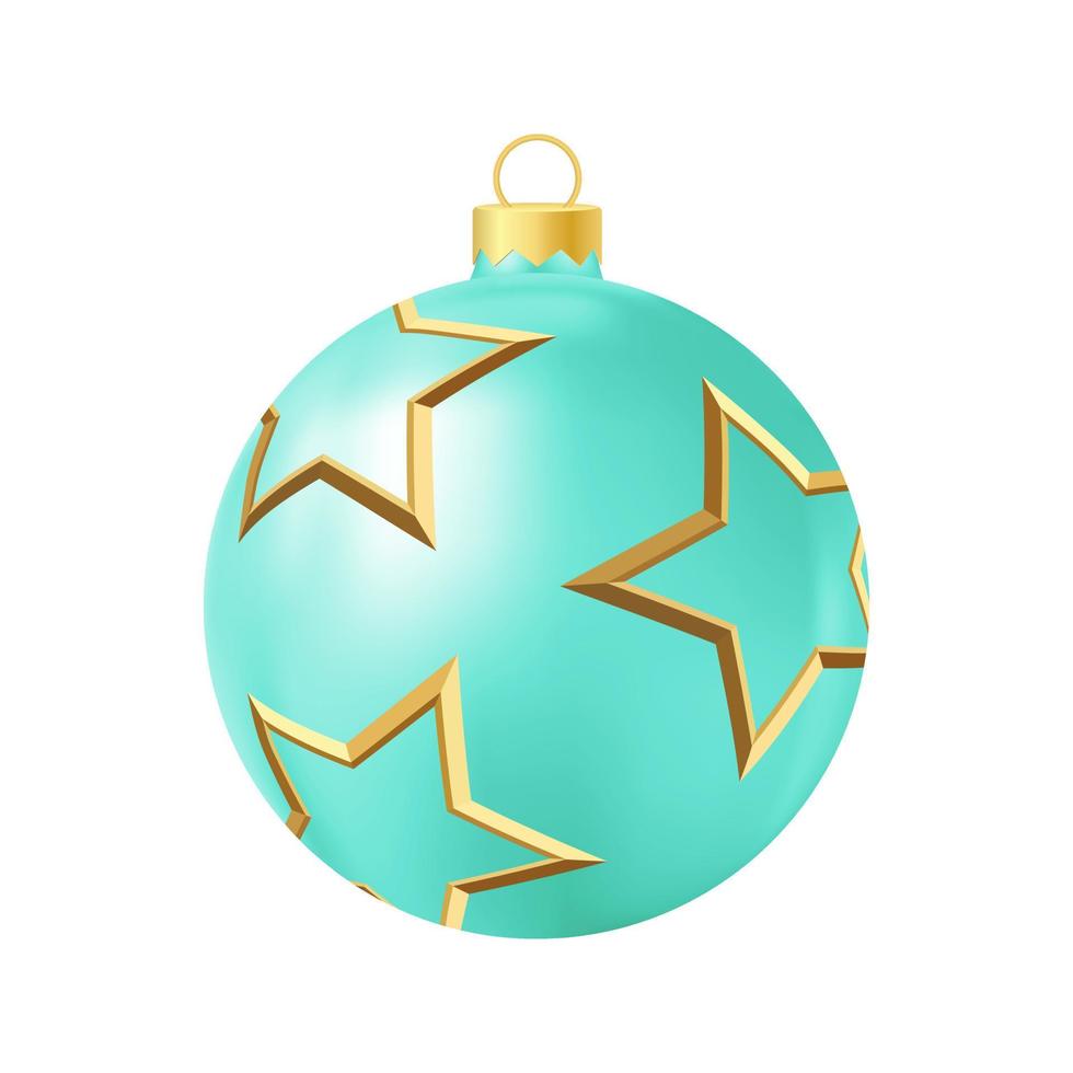 brinquedo de árvore de natal turquesa com ilustração de cor realista de estrelas douradas vetor