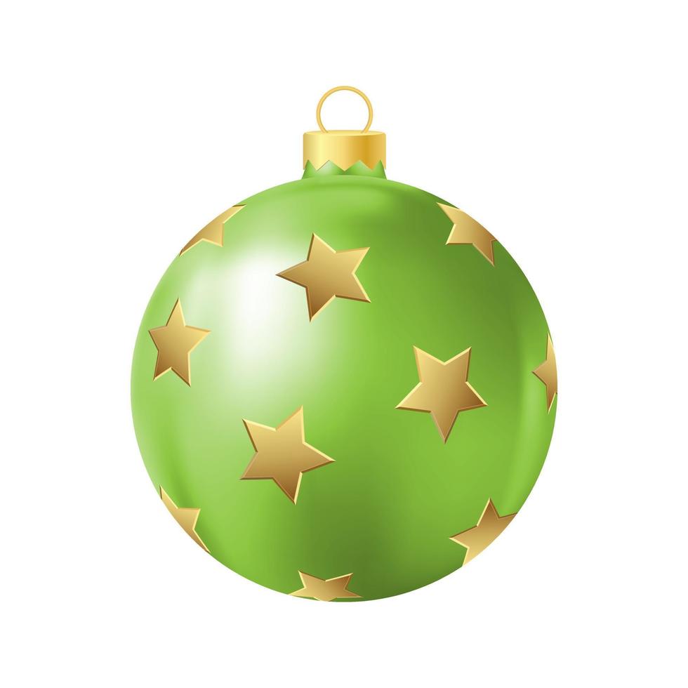 brinquedo de árvore de natal verde com ilustração de cor realista de estrelas douradas vetor