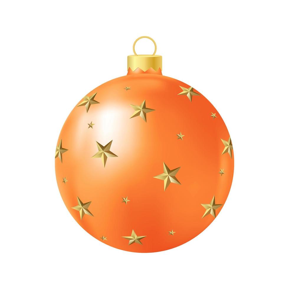 brinquedo de árvore de natal laranja com ilustração de cor realista de estrelas douradas vetor