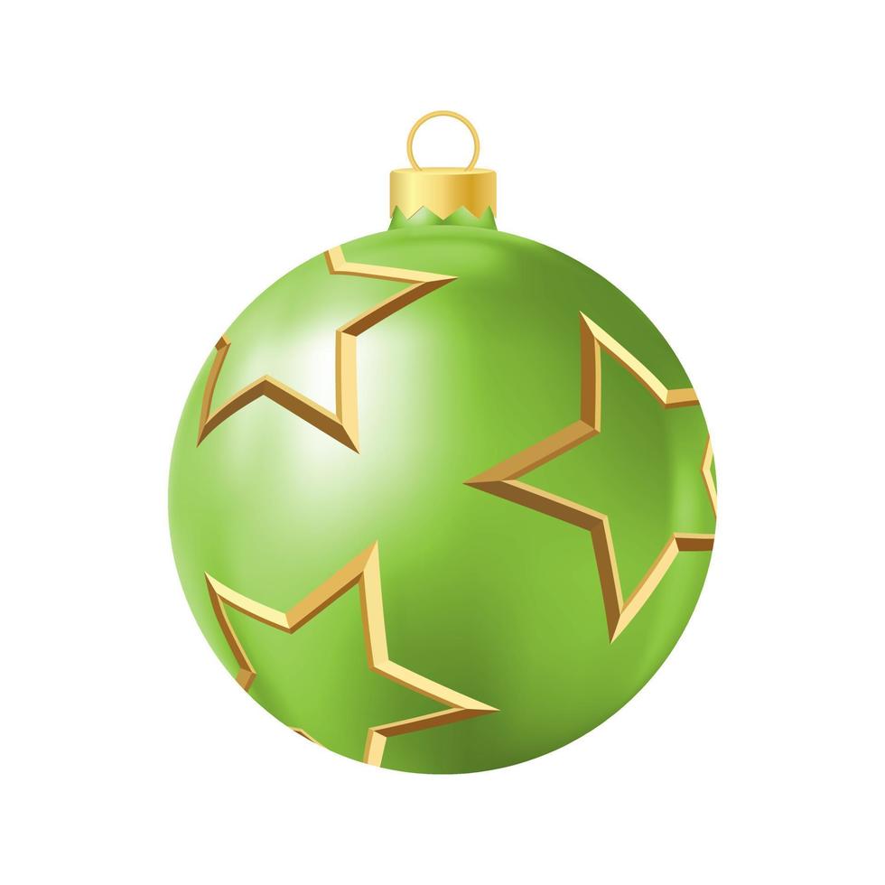 brinquedo de árvore de natal verde com ilustração de cor realista de estrelas douradas vetor