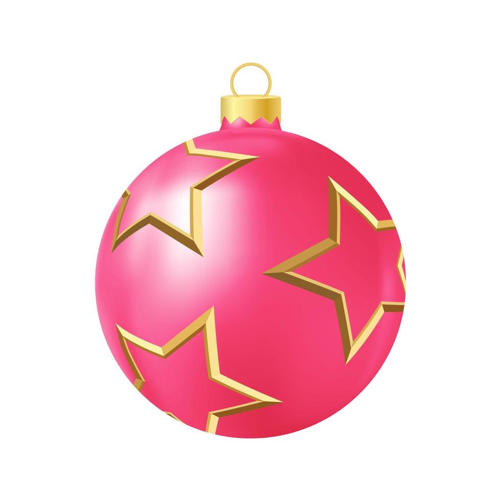brinquedo de árvore de natal rosa com ilustração de cor realista de estrelas douradas vetor
