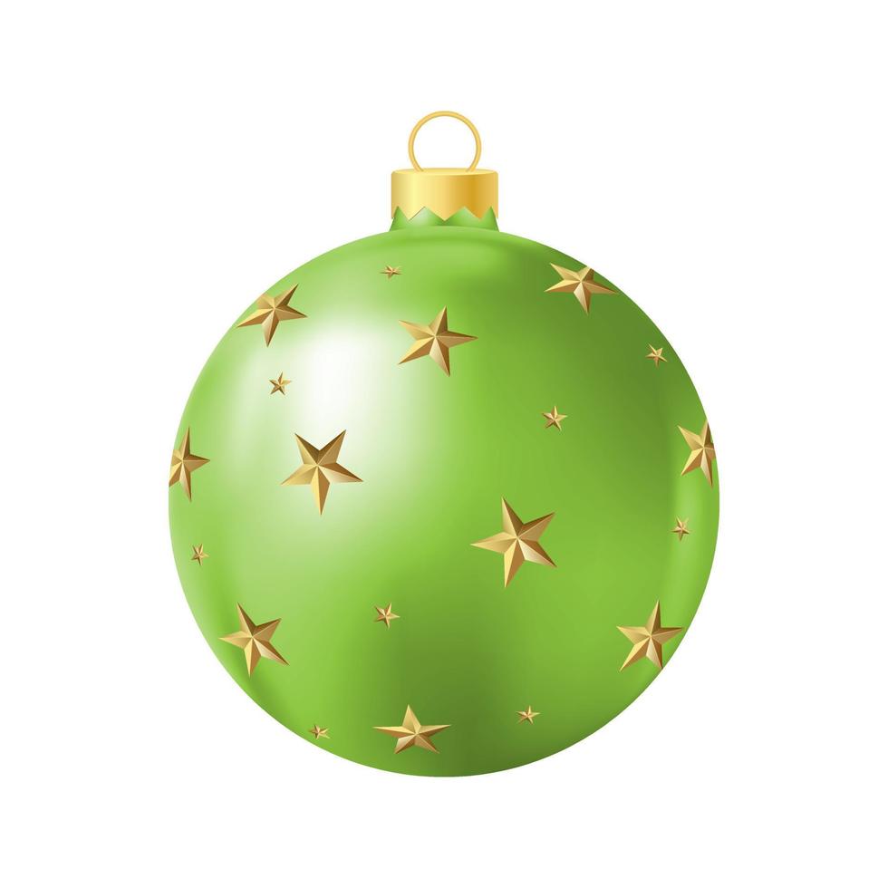 brinquedo de árvore de natal verde com ilustração de cor realista de estrelas douradas vetor