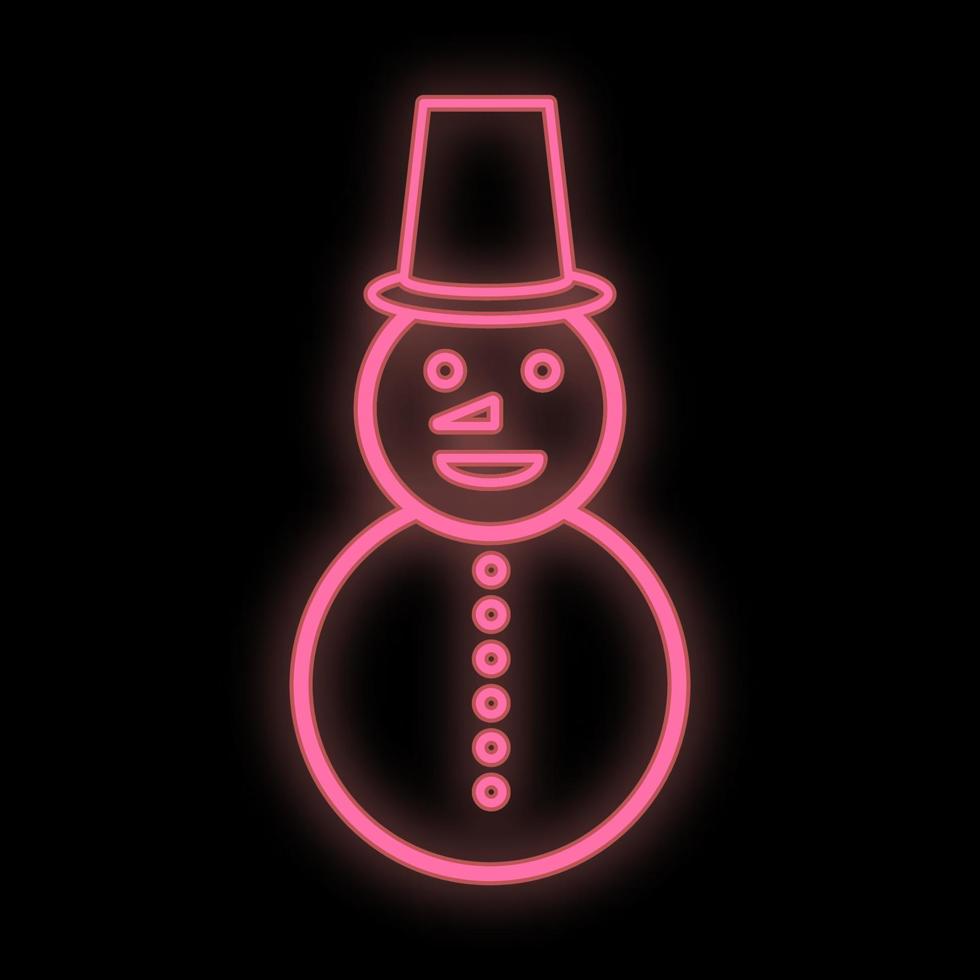 sinal de natal de néon brilhante com boneco de neve com chapéu em moldura de círculo. banner de web de símbolo de homem de neve de natal em estilo neon vetor