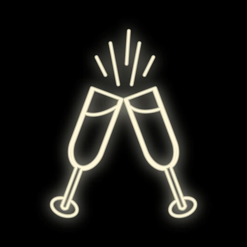 bebida neon em dois copos. sinal de brinde brilhante. coquetéis, farra, champanhe, vinho, tema. símbolo de álcool brilhante luz vetor