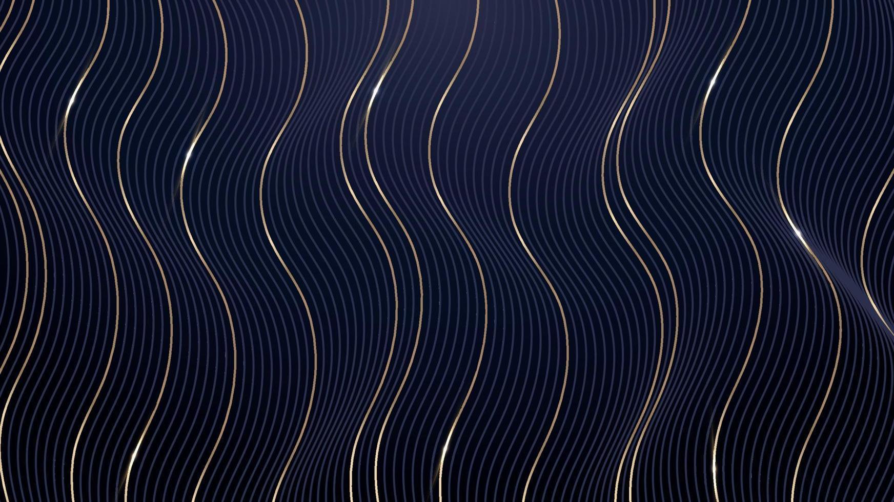 abstrato 3d dinâmico ondulado azul e padrão de efeito de linhas verticais douradas no estilo de luxo de fundo azul escuro vetor