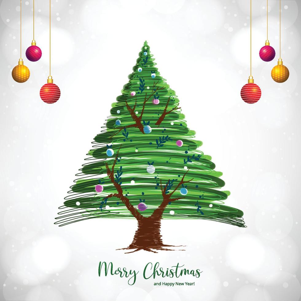 belo design de cartão de árvore verde de natal decorativo artístico vetor
