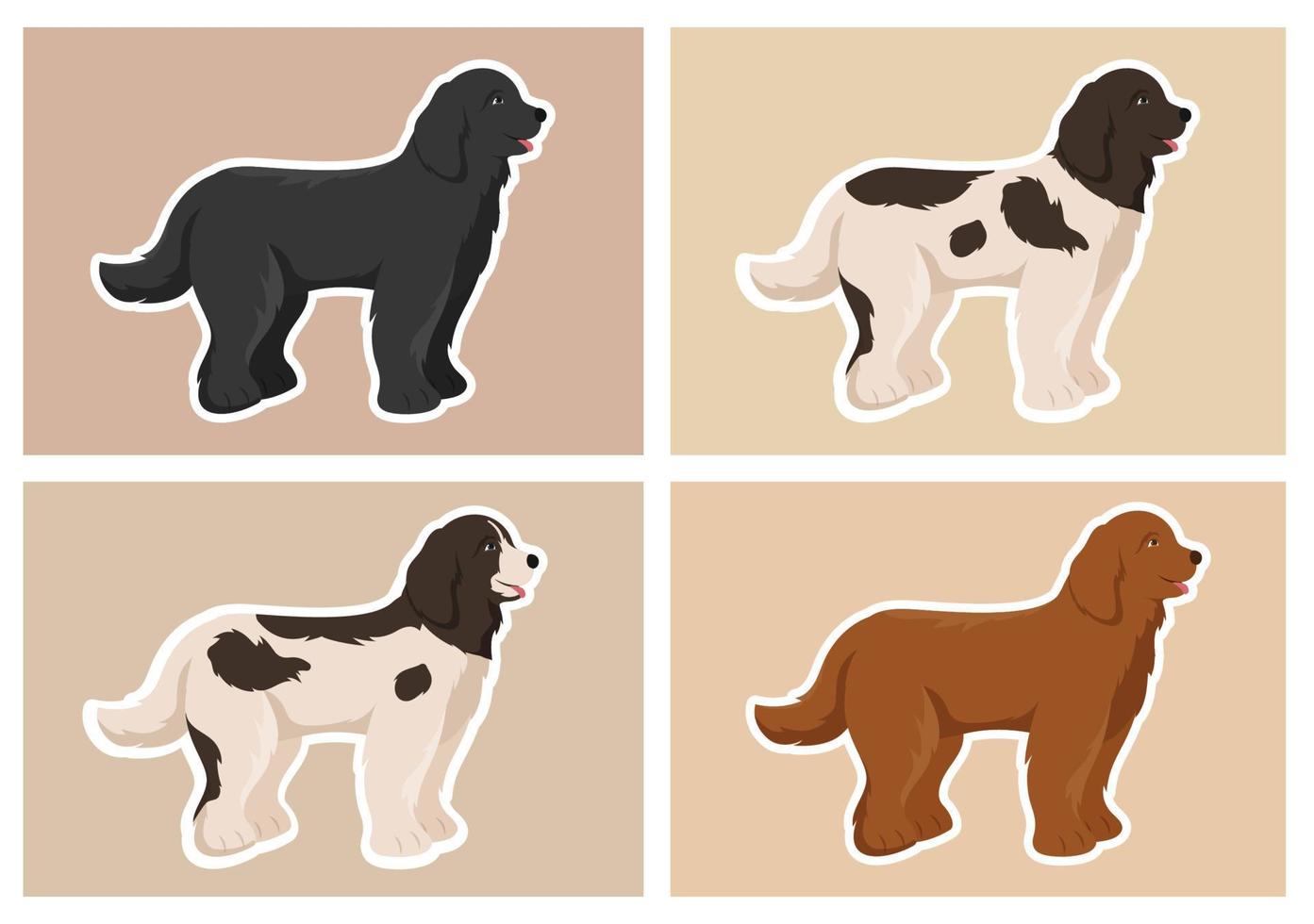 animais de cão de terra nova com cor preta, marrom ou landseer em estilo simples modelo de desenho animado bonito ilustração desenhada à mão vetor