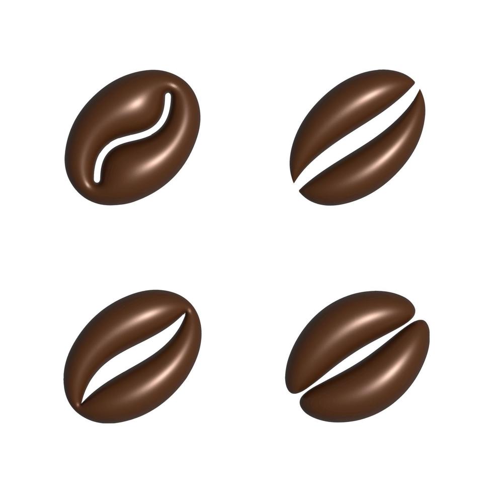 grãos de café 3d em diversas variedades. Ilustração de renderização 3D de grãos de café. ilustração vetorial de estoque. vetor
