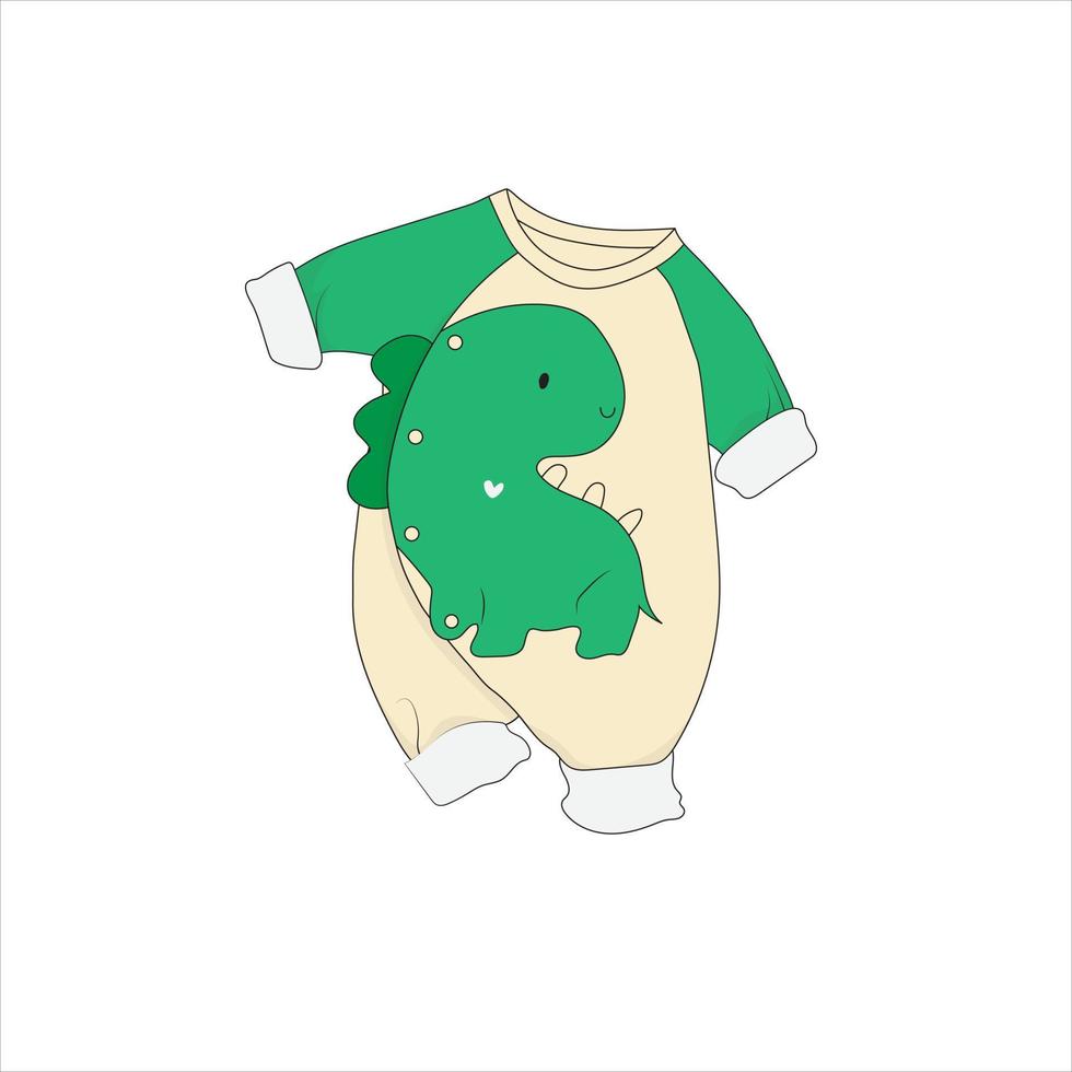 design de modelo de macacão de bebê com design de dinossauro verde fofo para design de modelo de bebê vetor