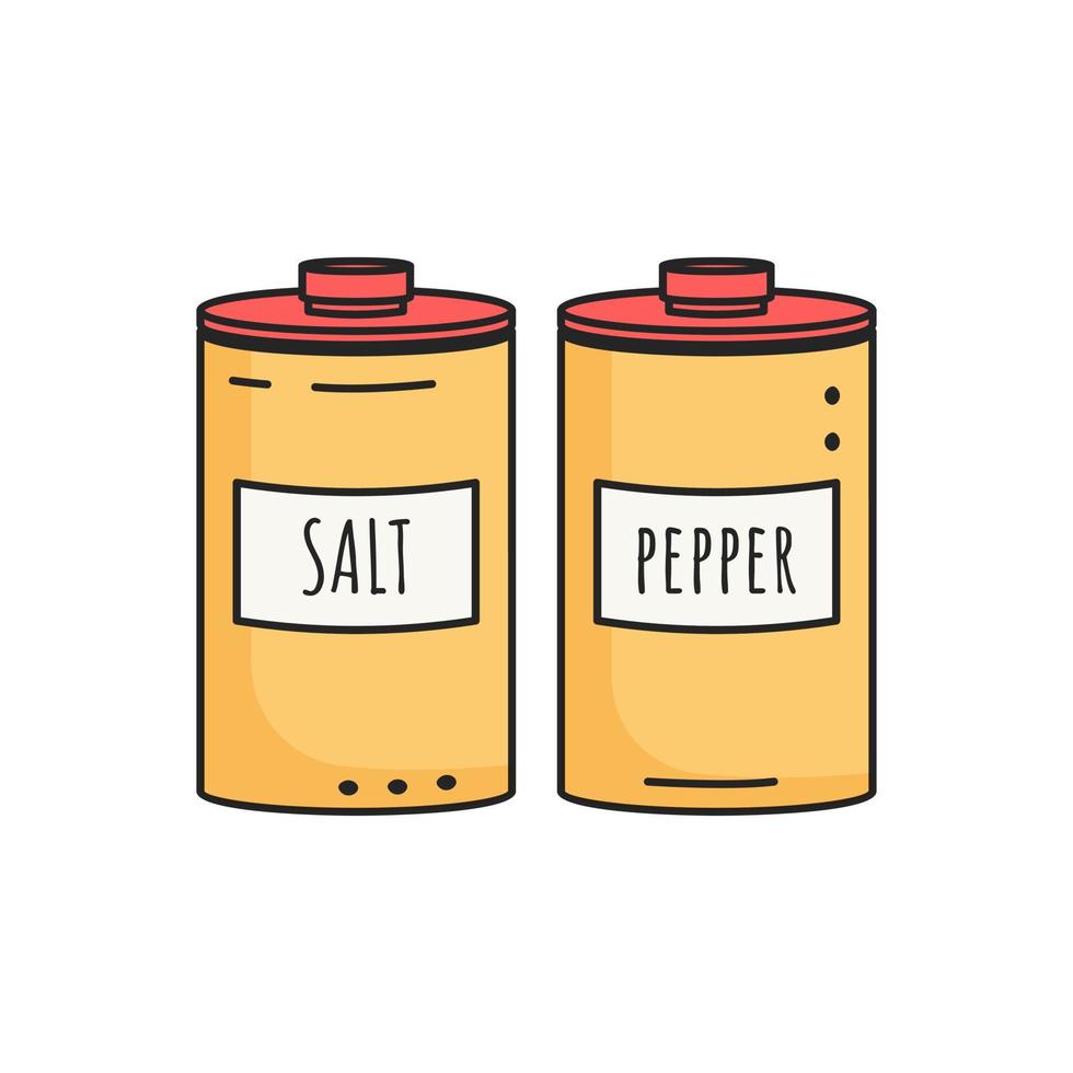 conjunto de garrafas de sal e pimenta. estilo doodle. vetor