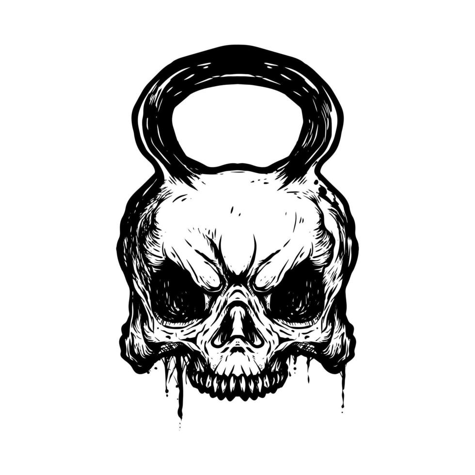kettlebell barbell crânio ilustração vetorial de cabeça preto e branco vetor