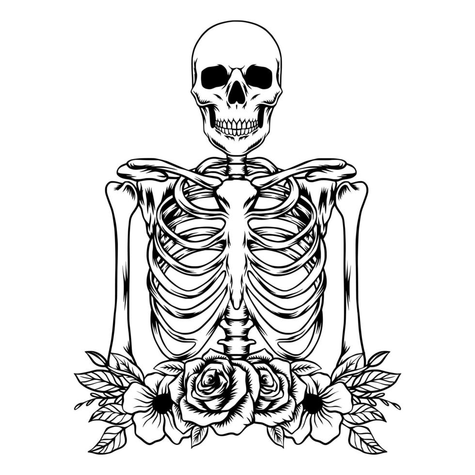 esqueleto com ornamento de flores vetor