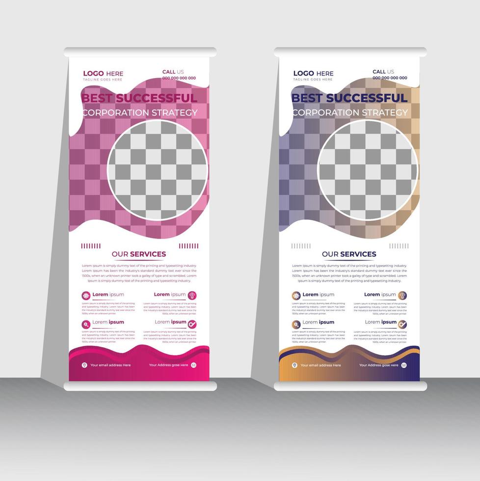 design de modelo de banner profissional roll up stand, vertical, abstrato, pull up design, banner moderno, retângulo vetor