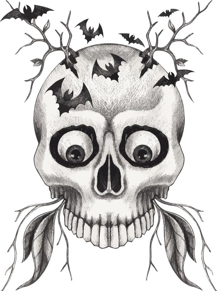 arte tatuagem de caveira surreal. desenho à mão e fazer vetor gráfico.