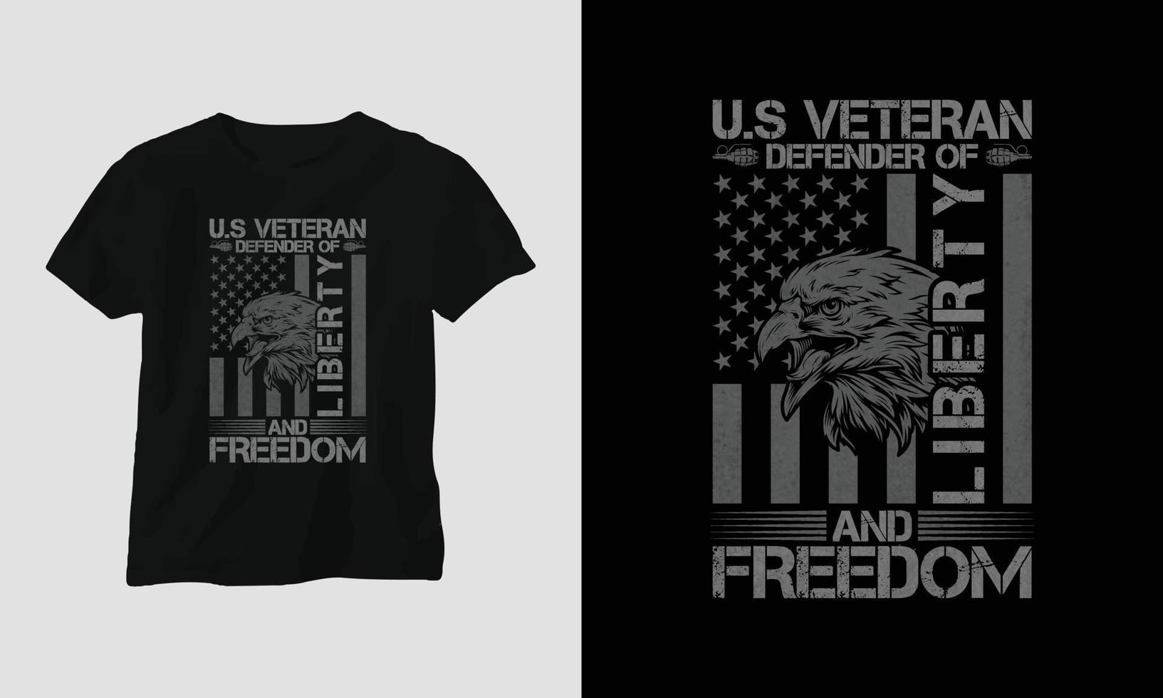 design de t-shirt do dia do veterano com o soldado, bandeira, armas e crânio. estilo vintage com efeito grunge vetor