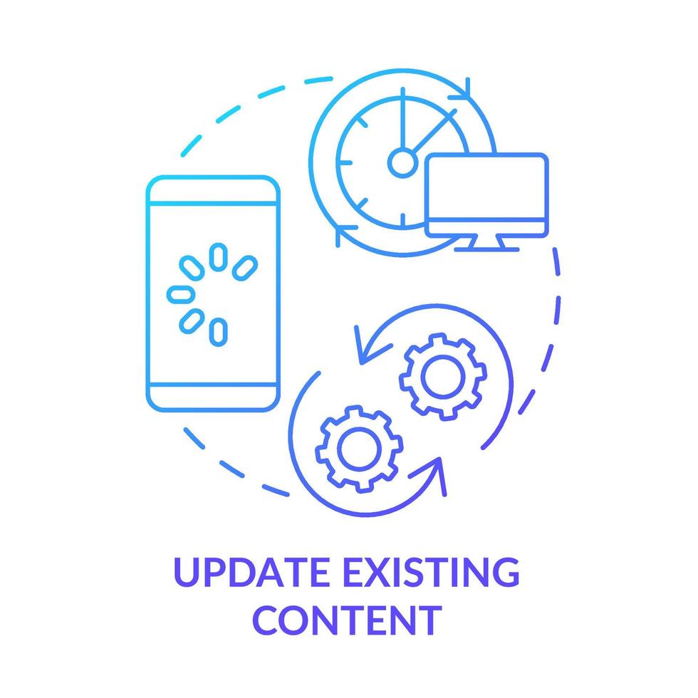 atualize o ícone do conceito de gradiente azul de conteúdo existente. informações de atualização. ilustração de linha fina de idéia abstrata de técnica avançada de seo. desenho de contorno isolado. vetor