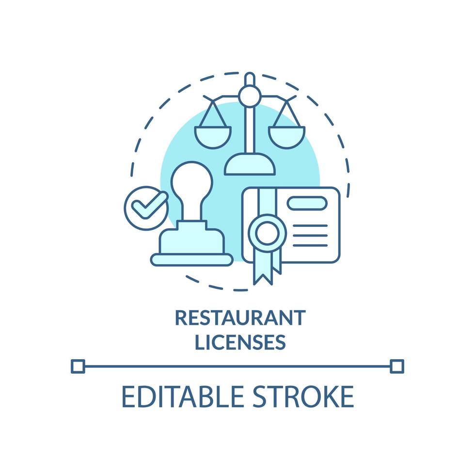 ícone do conceito turquesa de licenças de restaurante. abrindo o estabelecimento de serviço de alimentação passo idéia abstrata ilustração de linha fina. desenho de contorno isolado. traço editável. vetor