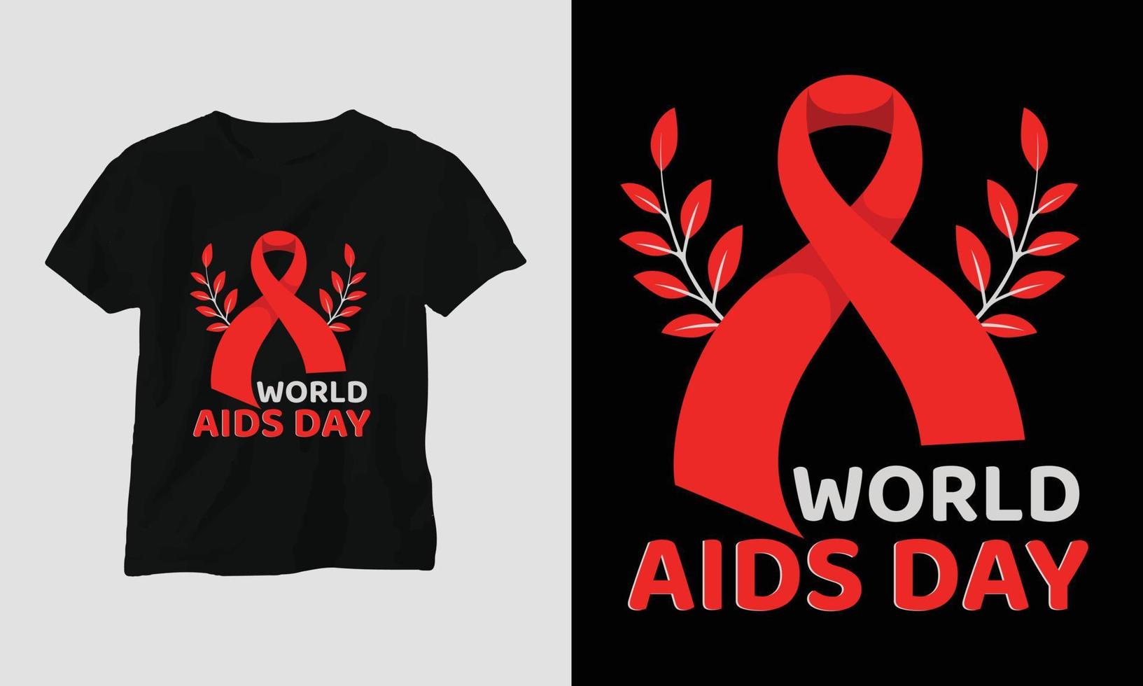 design de camiseta do dia mundial da aids com cores vermelhas e rosa e fita de sinal de aids, preservativo vetor