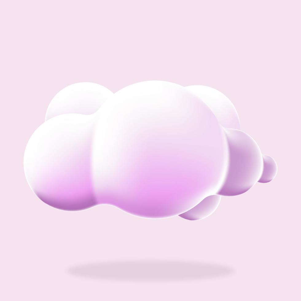 fundo isolado nuvem 3D. renderizar o ícone de nuvem fofa dos desenhos animados redondos macios. forma geométrica 3D. nuvem de plástico 3D. nuvem fofa realista. ilustração vetorial vetor