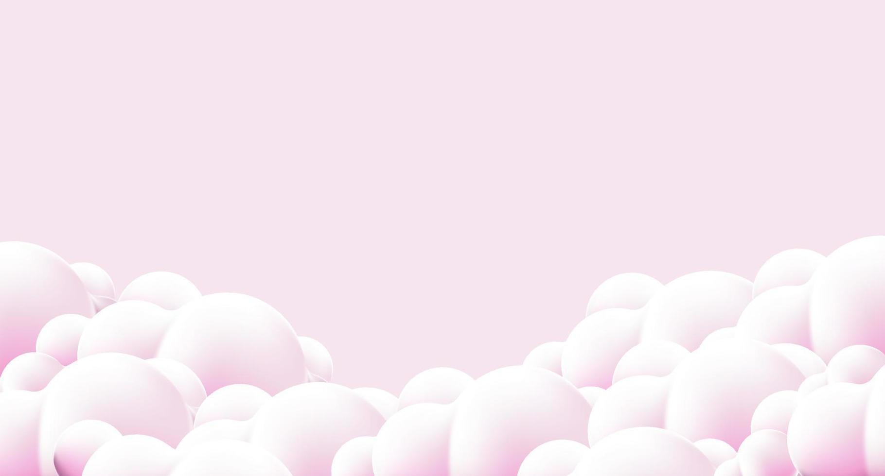 lindas nuvens fofas no fundo do céu rosa. nuvens na bandeira do céu rosa. nuvens vetoriais. fronteira de nuvens no fundo rosa. nuvem fofa realista. ilustração vetorial vetor