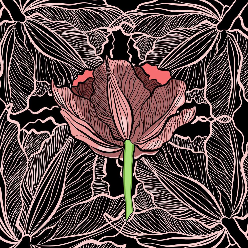 flor de tulipa na técnica de doodle com fundo de renda vetor