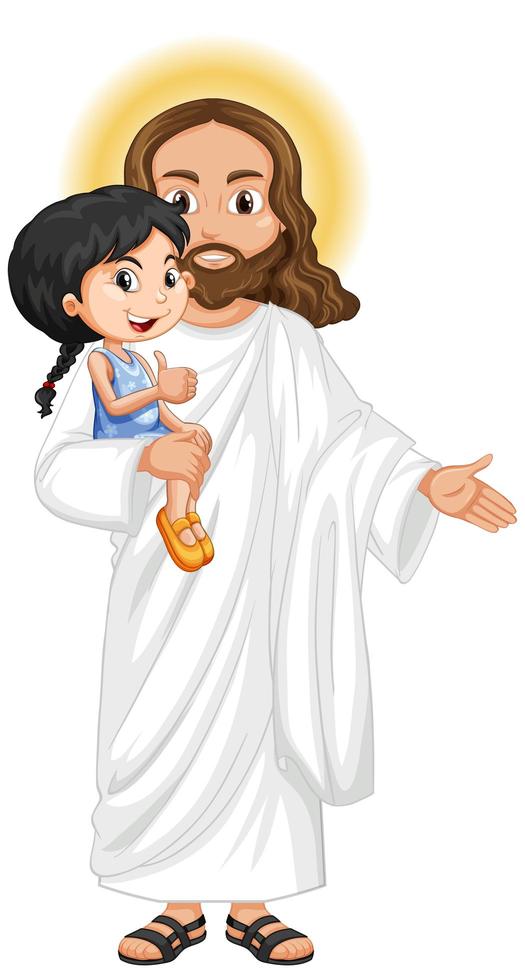 Jesus carregando uma garotinha vetor