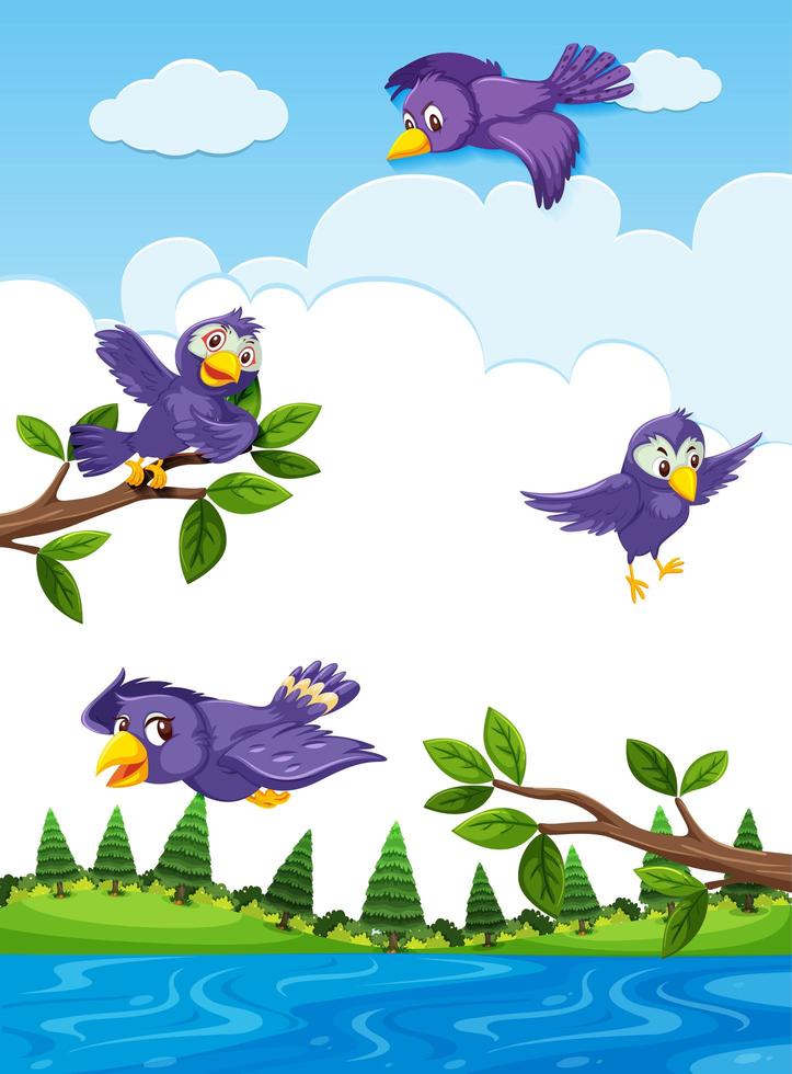 personagens pássaros voando ao ar livre vetor