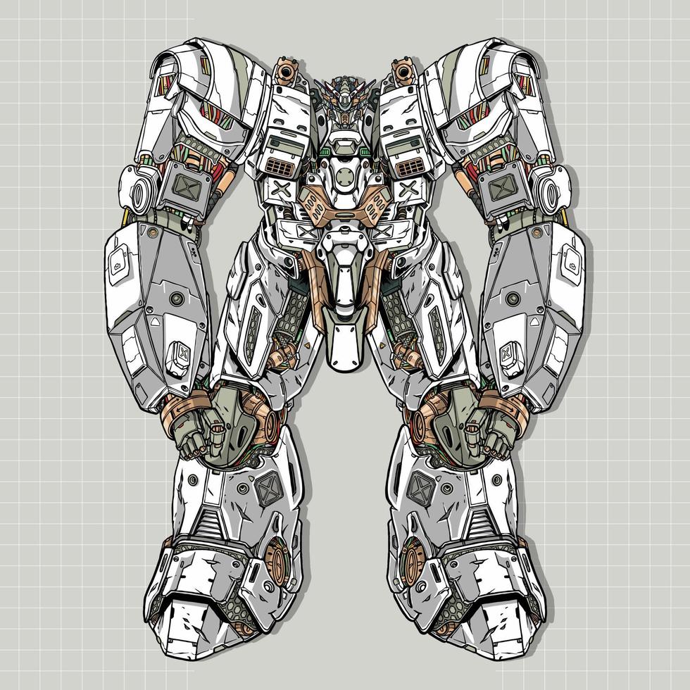 robô de mecha de guerra de gundam de luta móvel construído por cabeça braço corpo perna ilustração de arma vetor