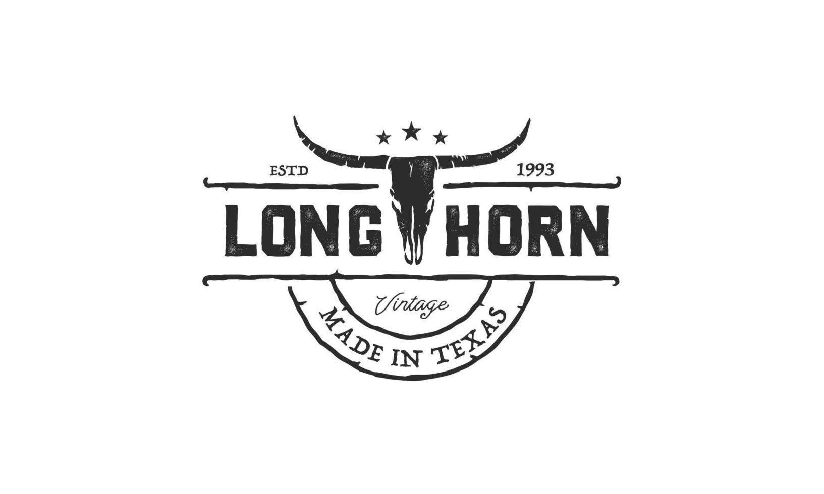 logotipo do texas longhorn, design de logotipo retrô vintage de gado de touro ocidental do país vetor