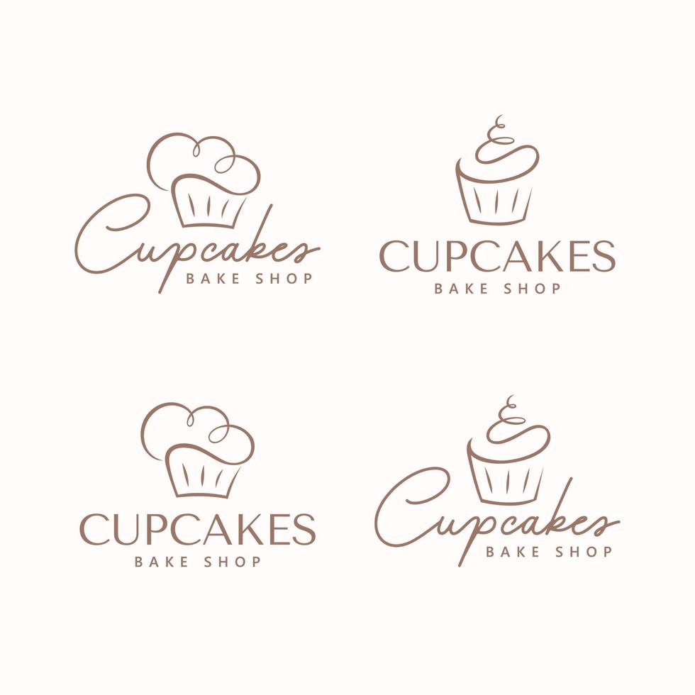 conjunto de logotipo desenhado de mão de cupcakes para negócios de padaria. vetor