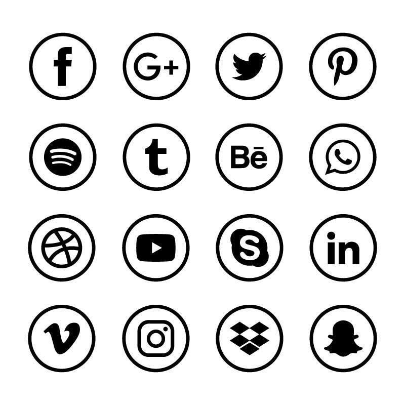ícones de mídia social lineares pretos vetor