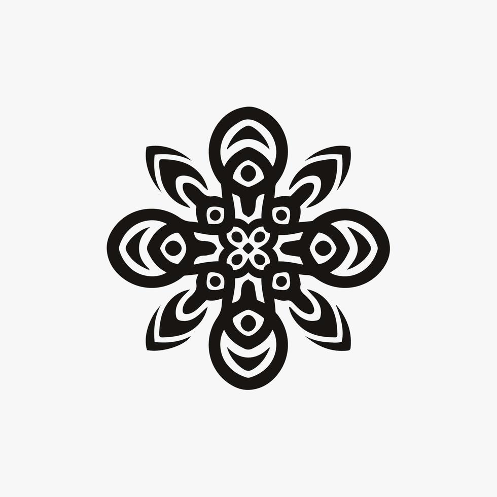 logotipo de símbolo de flor tribal mandala preta sobre fundo branco. desenho de tatuagem de decalque de estêncil. ilustração vetorial plana. vetor