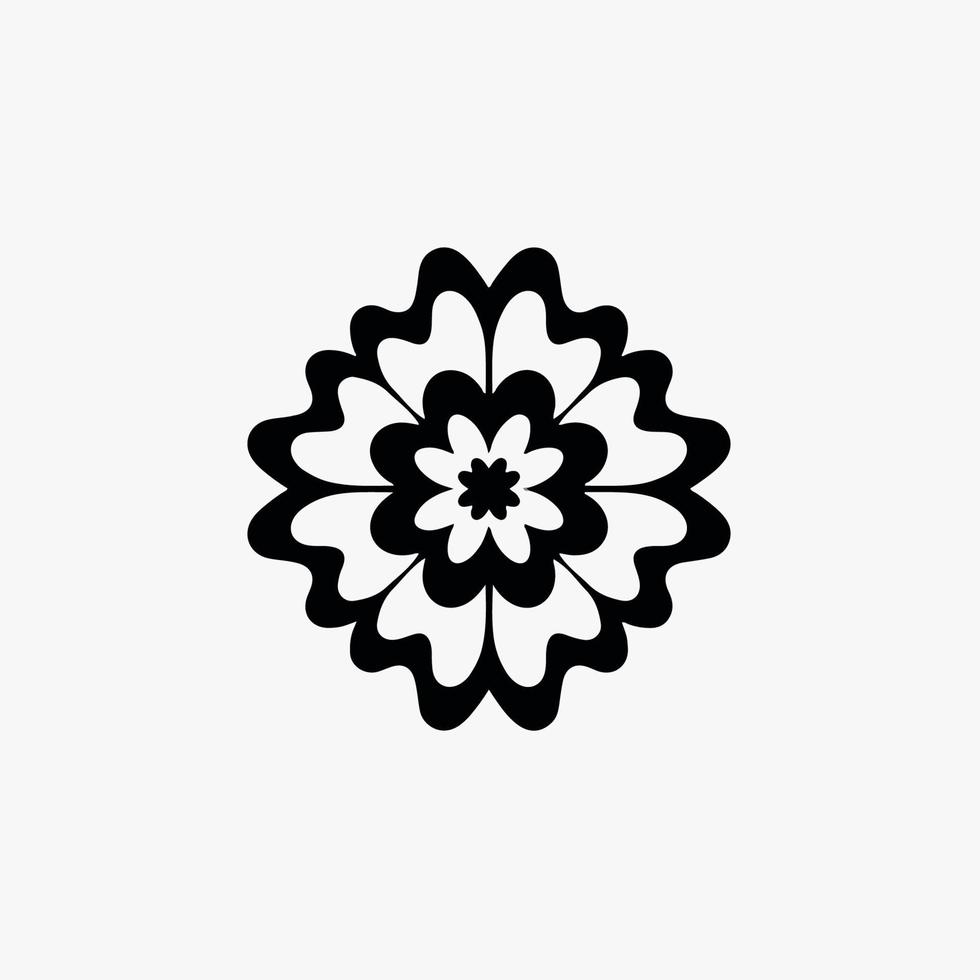 logotipo de símbolo de flor tribal mandala preta sobre fundo branco. desenho de tatuagem de decalque de estêncil. ilustração vetorial plana. vetor