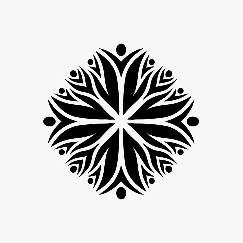 logotipo de símbolo de flor tribal mandala preta sobre fundo branco. desenho de tatuagem de decalque de estêncil. ilustração vetorial plana. vetor