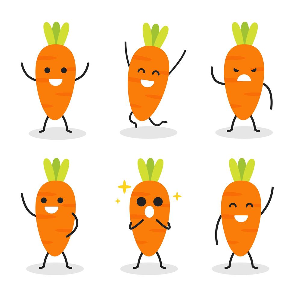 coleção de personagem de cenoura fofa em várias poses vetor