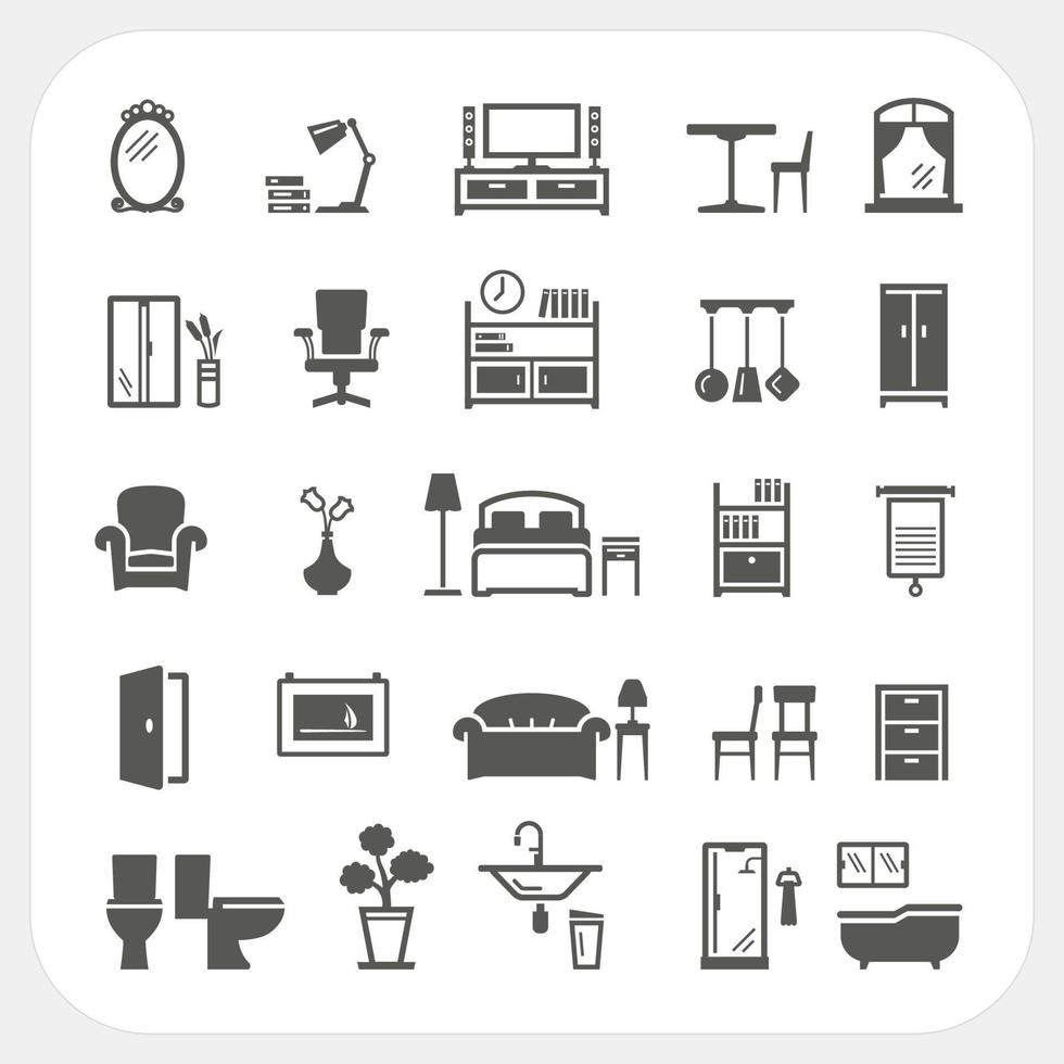 conjunto de ícones de móveis, objetos de interiores para casa vetor