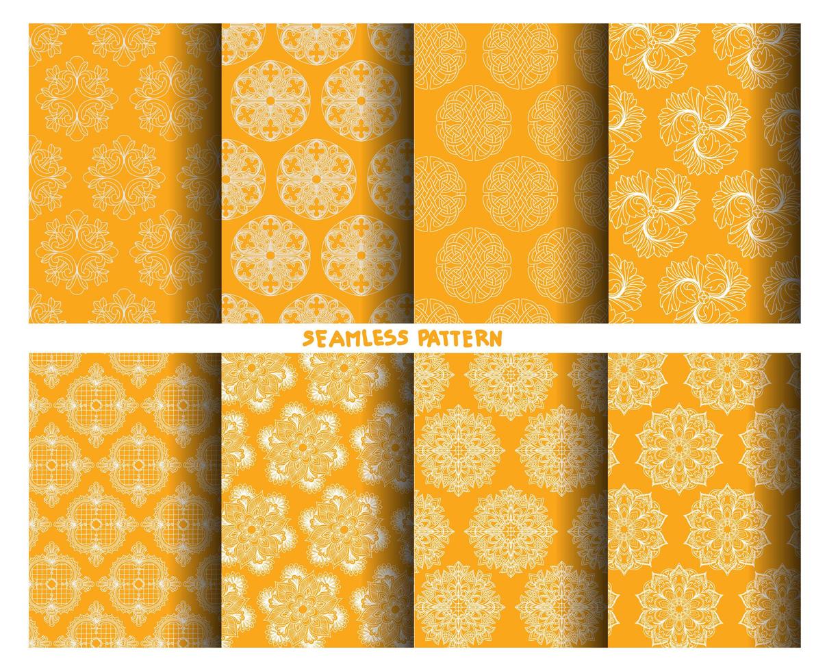 conjunto de padrões desenhados à mão branco sobre amarelo vetor