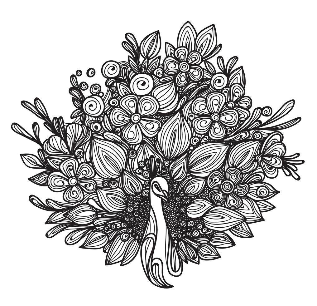 desenho de flor de pavão desenhado à mão vetor