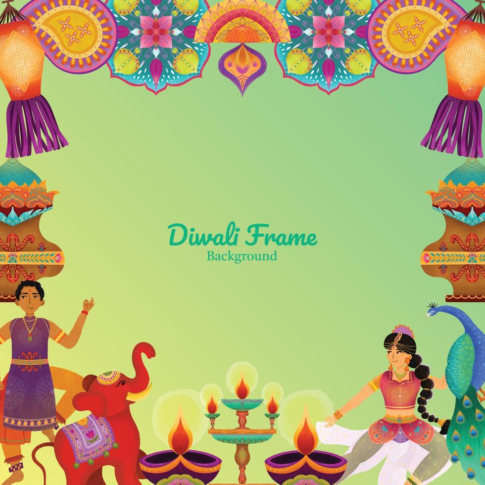 fundo de quadro de festa de diwali leve vetor
