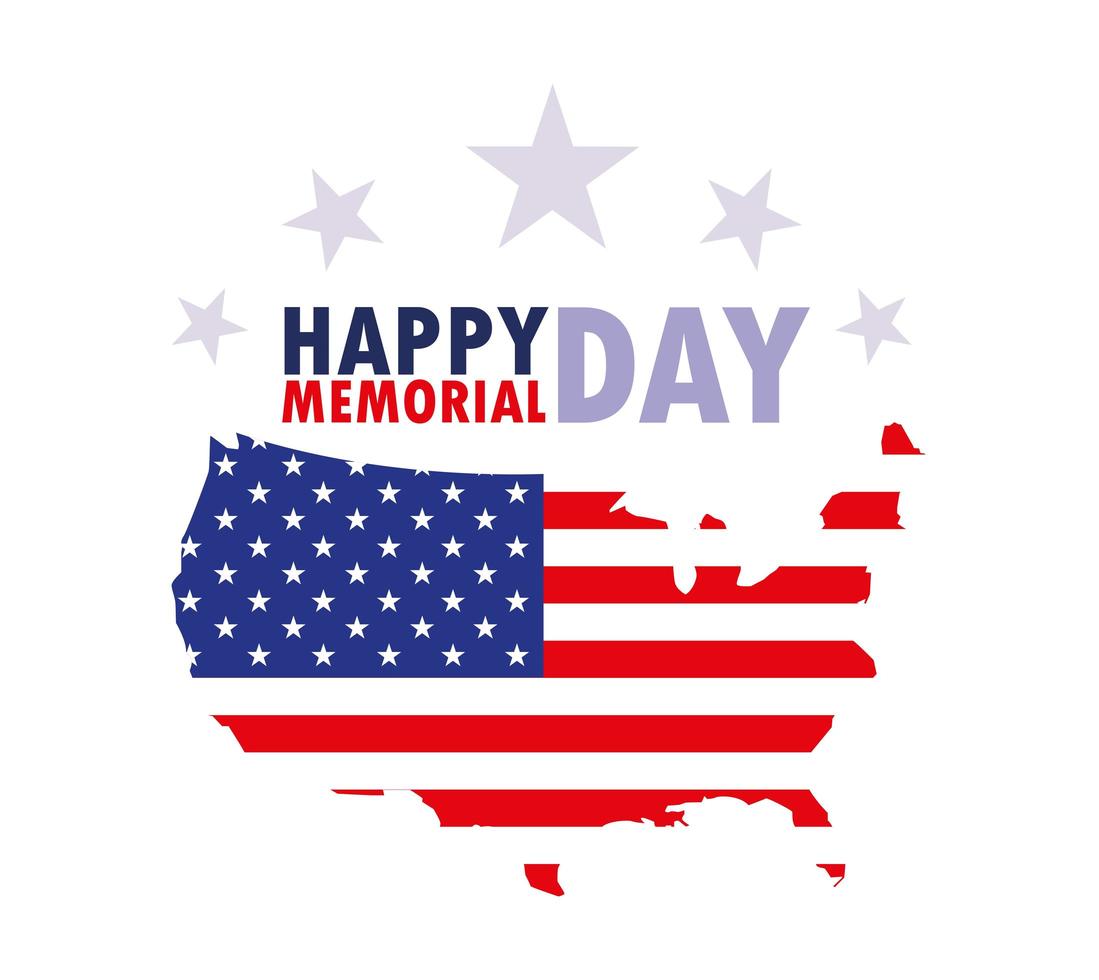 cartão do feliz dia do memorial com bandeira e mapa dos EUA vetor